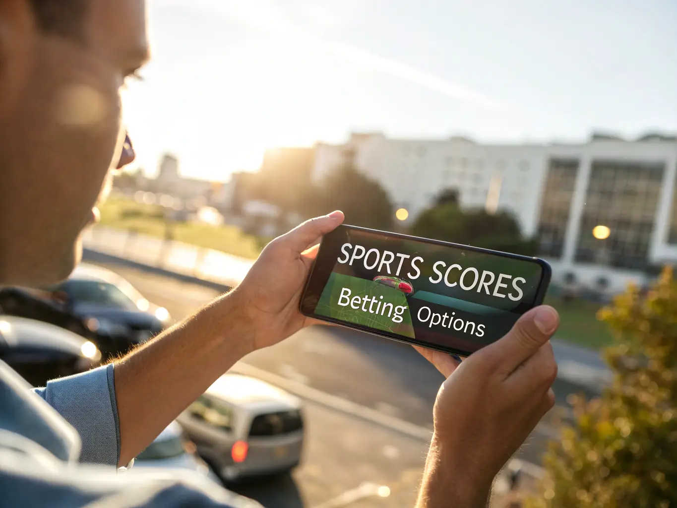 An image showing a user placing a bet on a football match via a sleek mobile interface, with live scores and betting options visible.